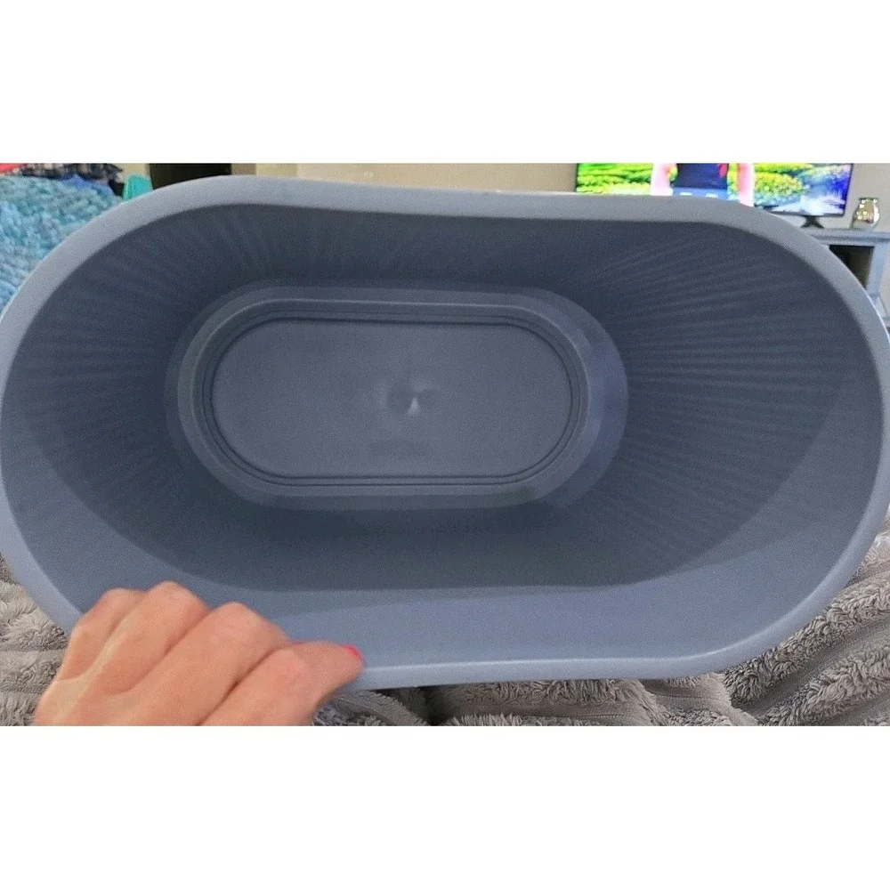 Vintage Rubbermaid 2954 Country Blue Oval Wastebasket Trash Can